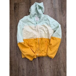 Full Tilt Windbreaker Jacket Womens Medium Colorblock Hooded Full Zip MintYellow